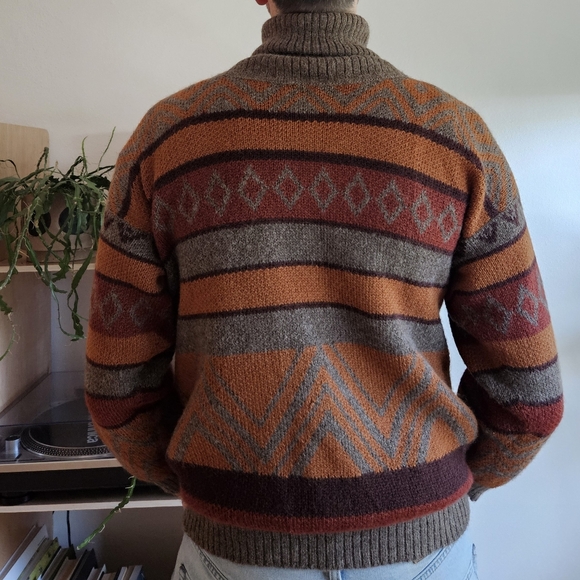 vtg autumn 90s y2k grunge stripe boho indie urban chunky knit sweater - Picture 5 of 8